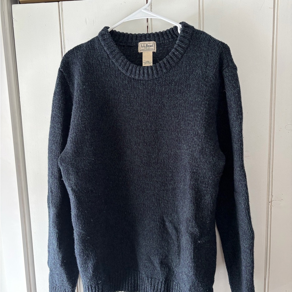 L.L. Bean Men's Navy Blue and Green Crewneck Sweater